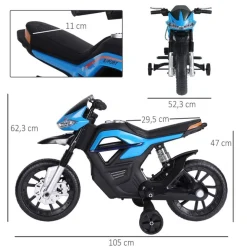 Moto eléctrica infantil Homcom con luces+música +3A azul 62,3x52,3x105 cm