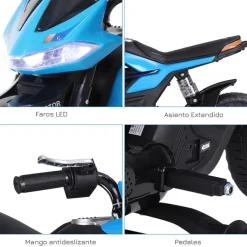 Moto eléctrica infantil Homcom con luces+música +3A azul 62,3x52,3x105 cm