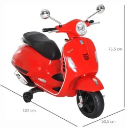 Moto Eléctrica Infantil Licencia Vespa +3A rojo 102x50,5x75,5 cm