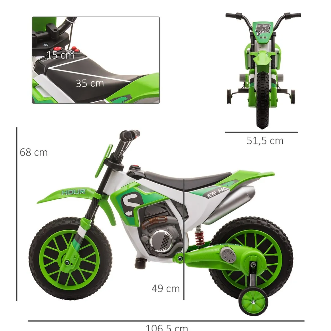 Moto eléctrica Speed Homcom con ruedines +3A 68x106,5x51,5 cm