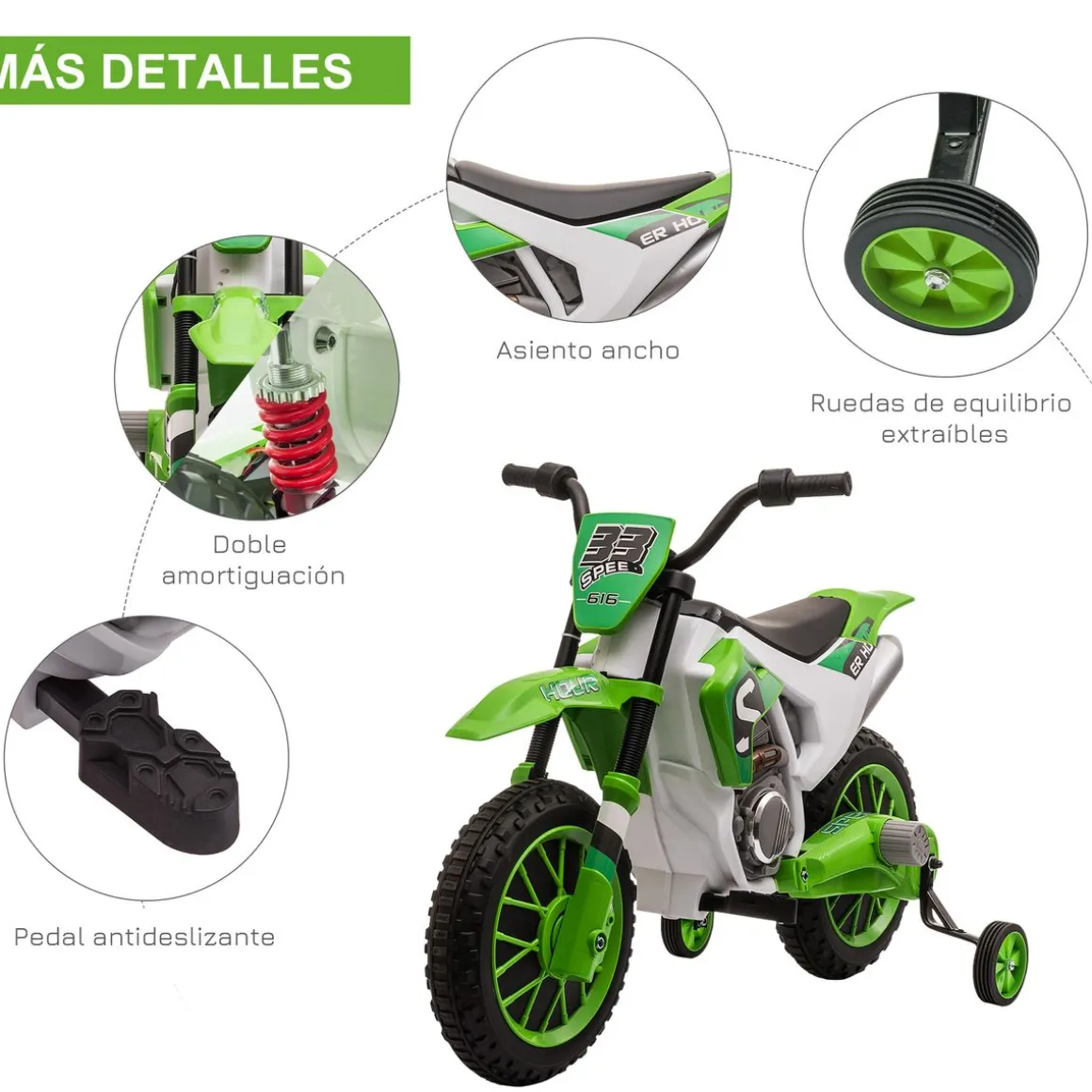 Moto eléctrica Speed Homcom con ruedines +3A 68x106,5x51,5 cm