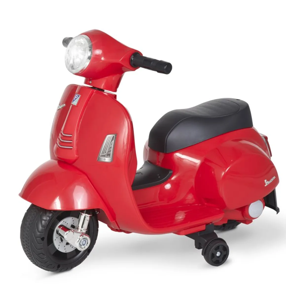 Moto eléctrica Vespa Homcom con luz+ruedines 18-36M rojo 52x38x66,5 cm