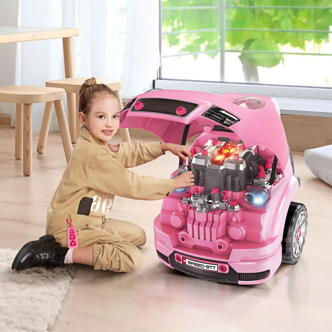 Motor de juguete Homcom 61 piezas +3A 47x40x39 cm