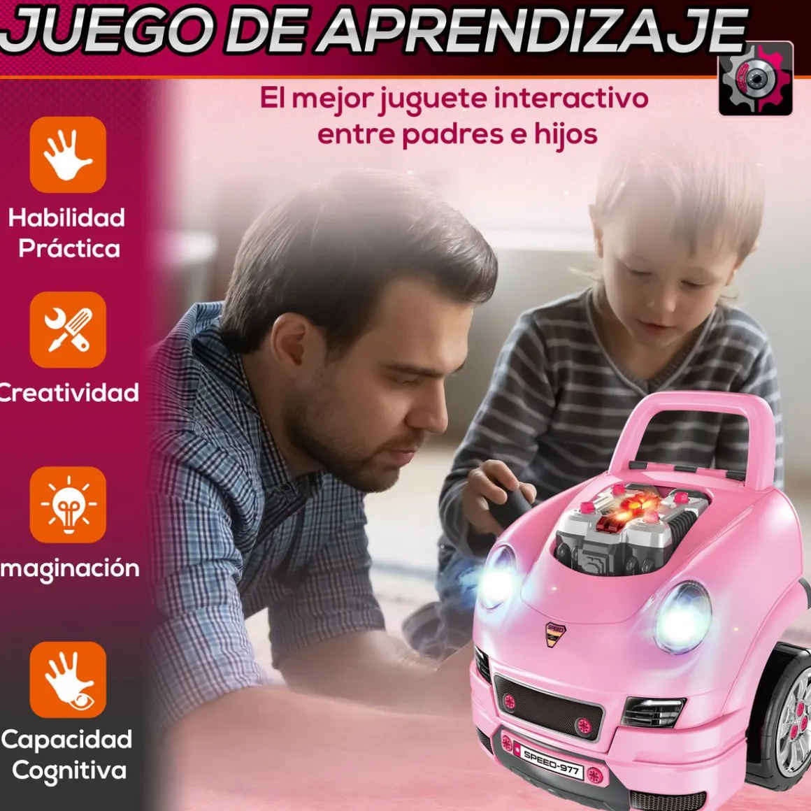 Motor de juguete Homcom 61 piezas +3A 47x40x39 cm