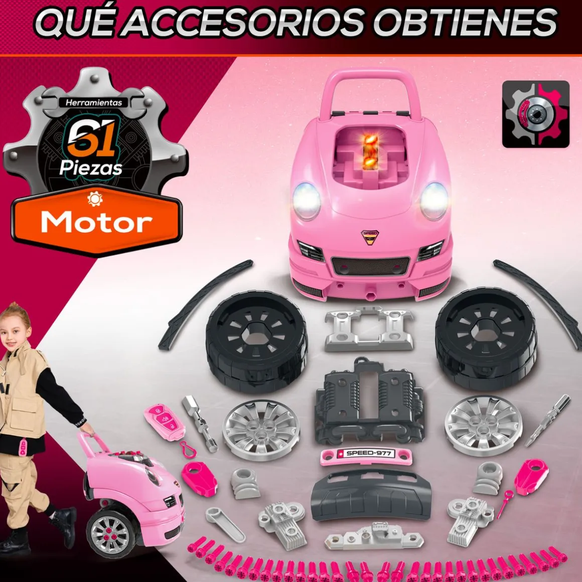 Motor de juguete Homcom 61 piezas +3A 47x40x39 cm
