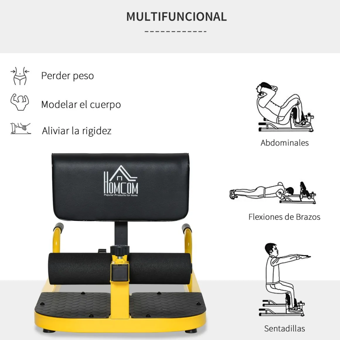Máquina para sentadillas Lion Homcom 3 en 1 amarillo/negro 44,5-56,5x50x97 cm