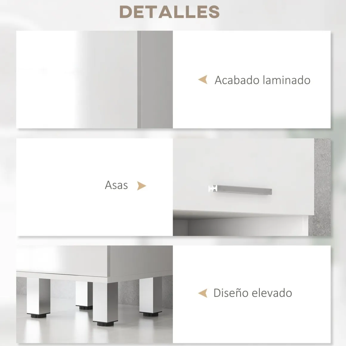 Mueble auxiliar Air Kleankin con cajón + estante + 2 armarios blanco brillo 180x30x30 cm