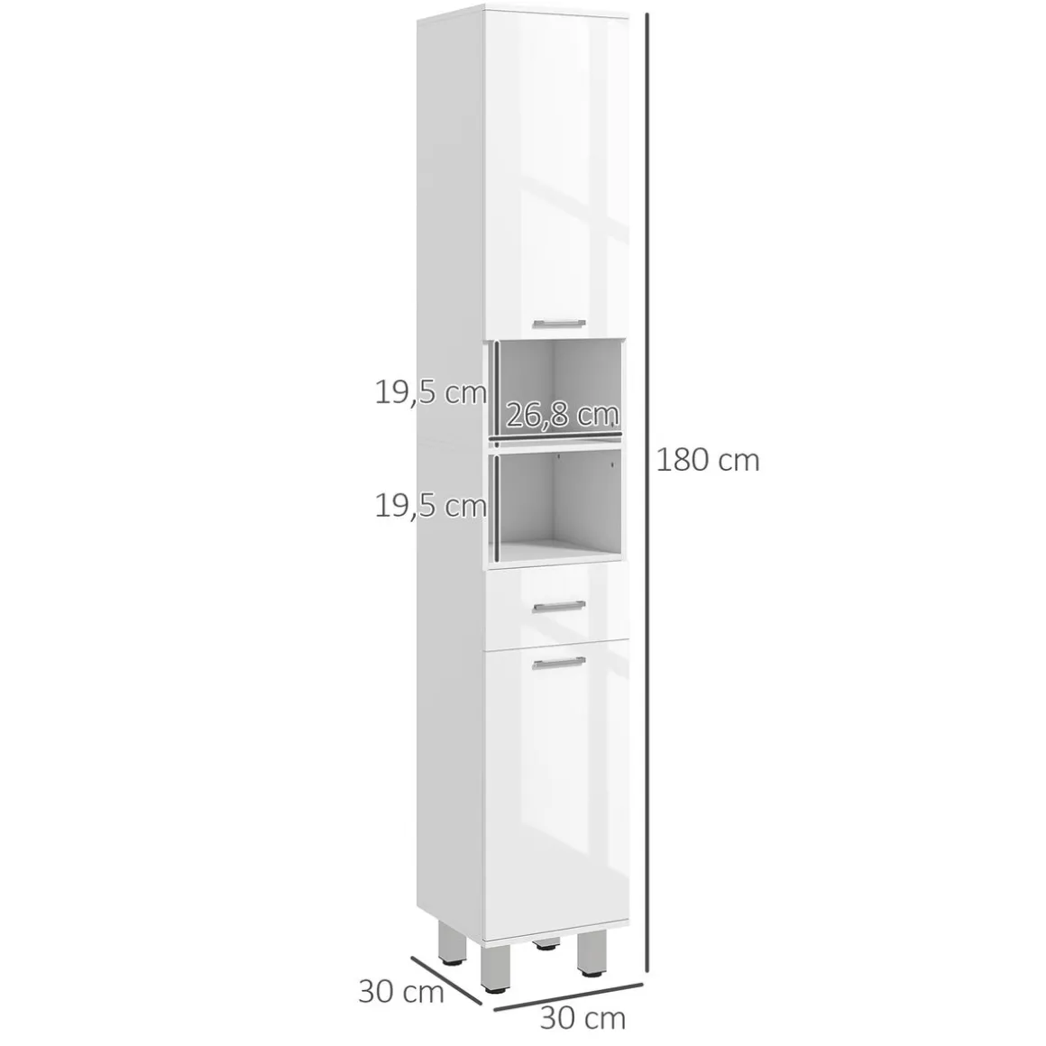 Mueble auxiliar Air Kleankin con cajón + estante + 2 armarios blanco brillo 180x30x30 cm