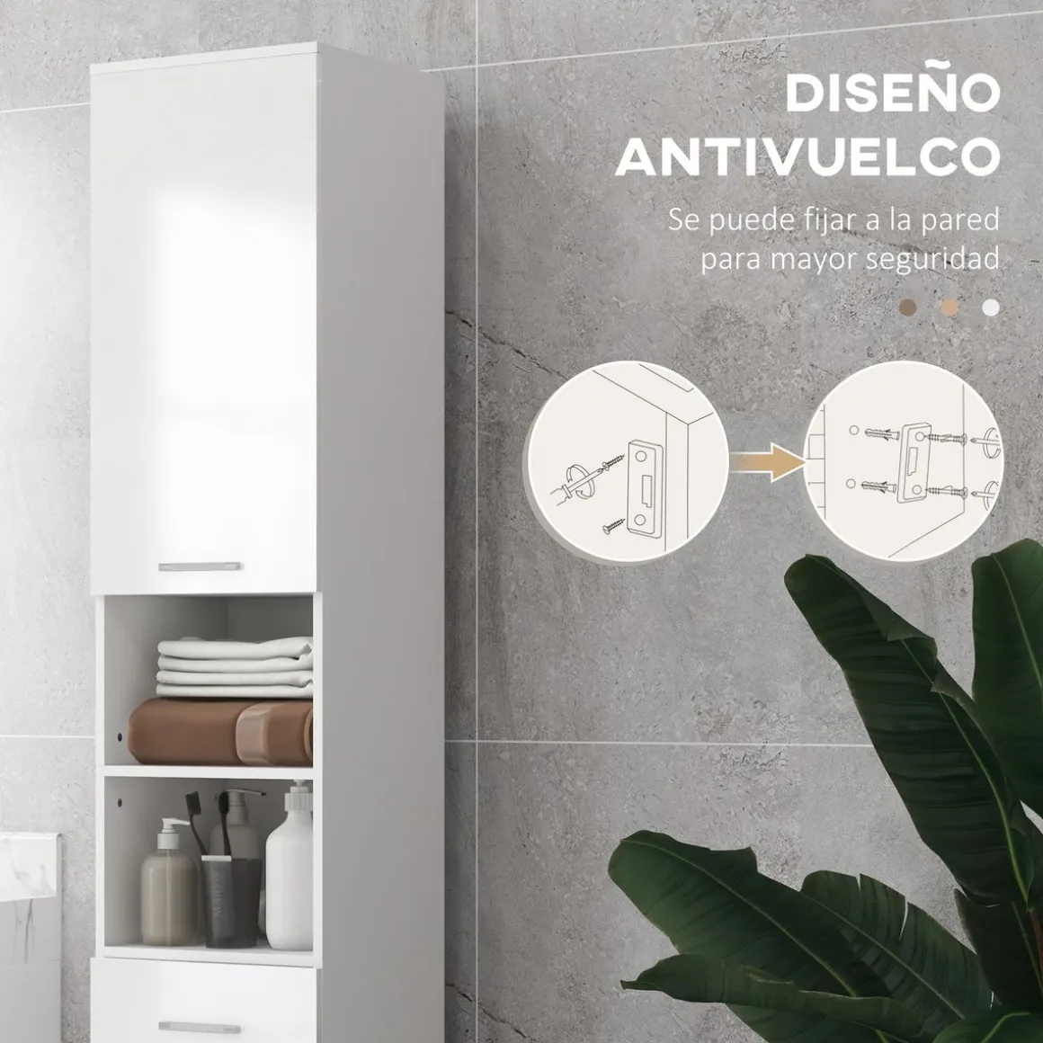 Mueble auxiliar Air Kleankin con cajón + estante + 2 armarios blanco brillo 180x30x30 cm