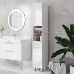 Mueble auxiliar Air Kleankin con cajón + estante + 2 armarios blanco brillo 180x30x30 cm