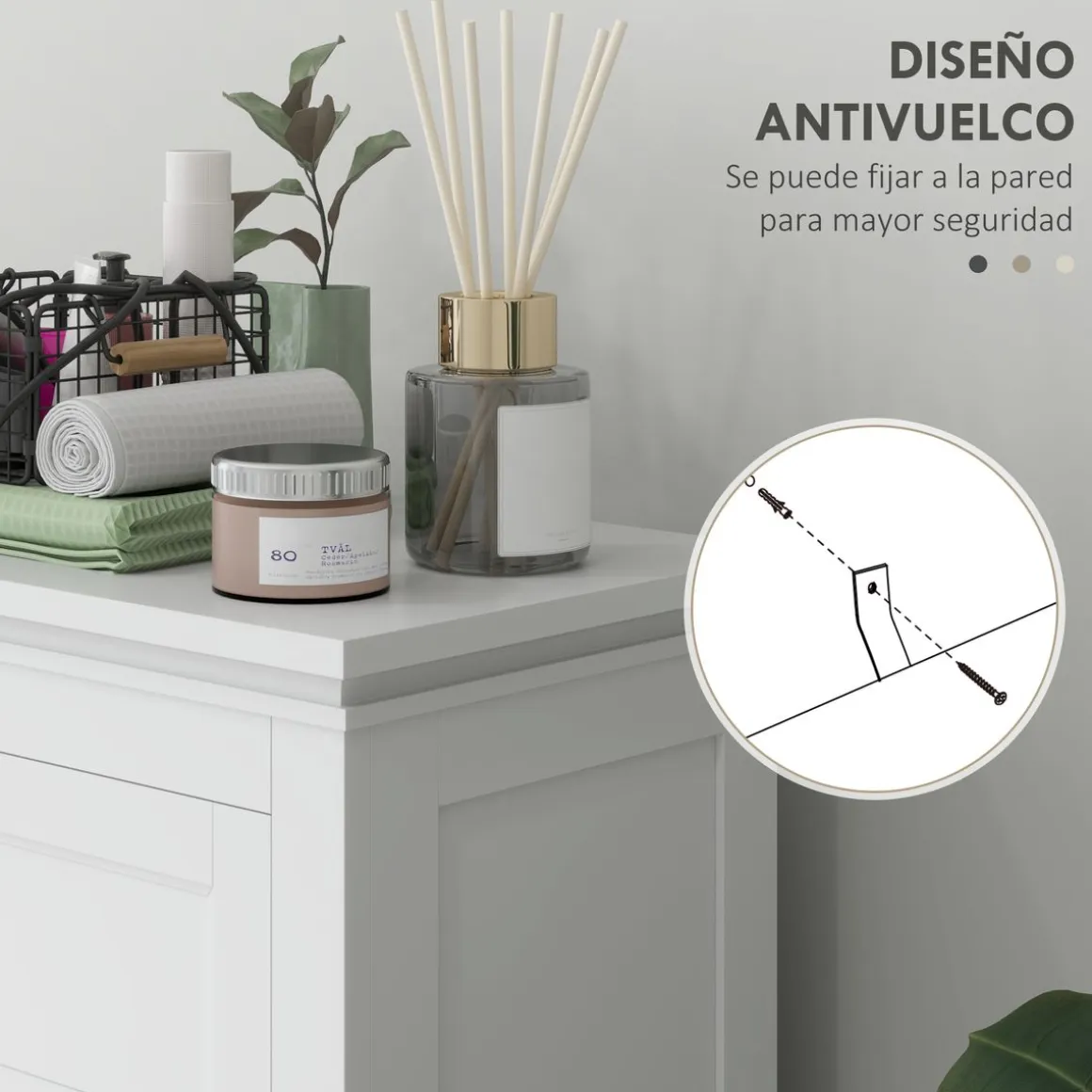 Mueble auxiliar Artemisa Homcom 2 puertas + cajón blanco 102,5x60x30 cm