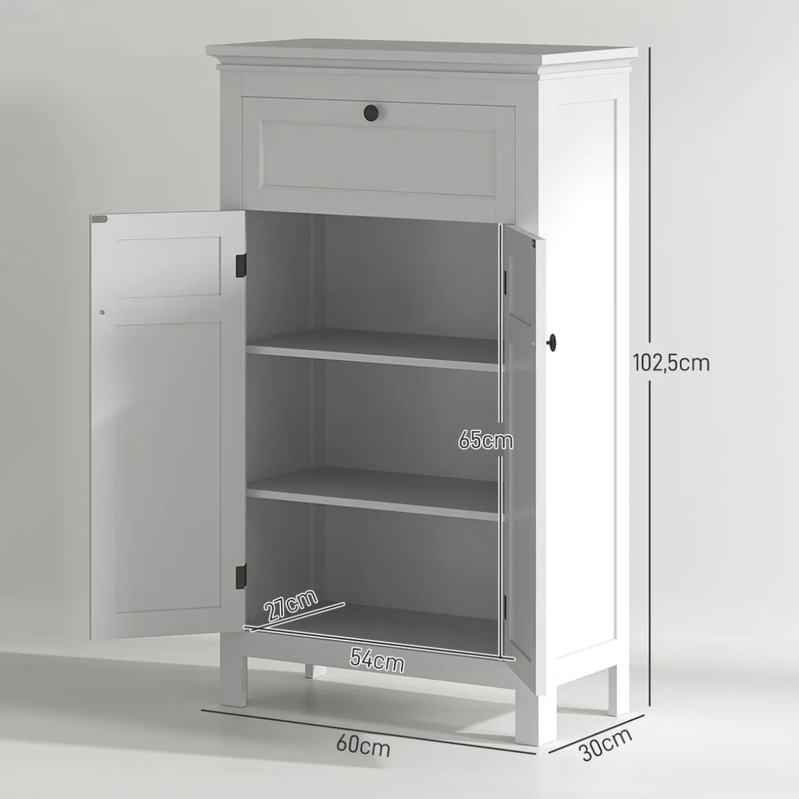 Mueble auxiliar Artemisa Homcom 2 puertas + cajón blanco 102,5x60x30 cm