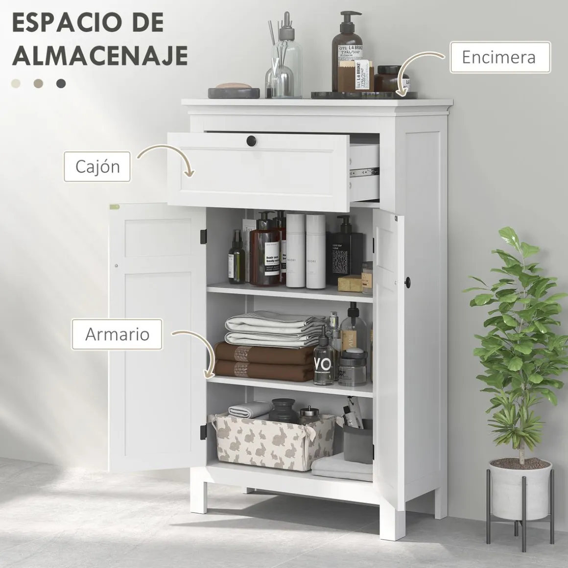 Mueble auxiliar Artemisa Homcom 2 puertas + cajón blanco 102,5x60x30 cm