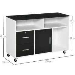 Mueble auxiliar Bhil Homcom 3 compartimentos + 2 cajones + armario negro/blanco 65x100x35 cm