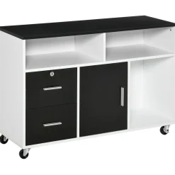 Mueble auxiliar Bhil Homcom 3 compartimentos + 2 cajones + armario negro/blanco 65x100x35 cm
