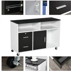 Mueble auxiliar Bhil Homcom 3 compartimentos + 2 cajones + armario negro/blanco 65x100x35 cm