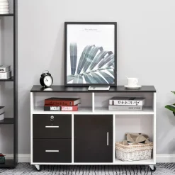Mueble auxiliar Bhil Homcom 3 compartimentos + 2 cajones + armario negro/blanco 65x100x35 cm