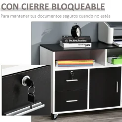 Mueble auxiliar Bhil Homcom 3 compartimentos + 2 cajones + armario negro/blanco 65x100x35 cm