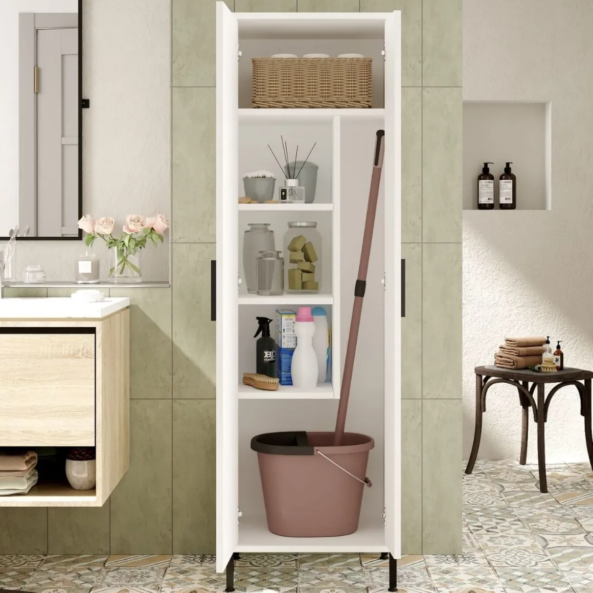 Mueble auxiliar Catorce 4 compartimentos y 2 puertas blanco 165x50,4x35,7 cm