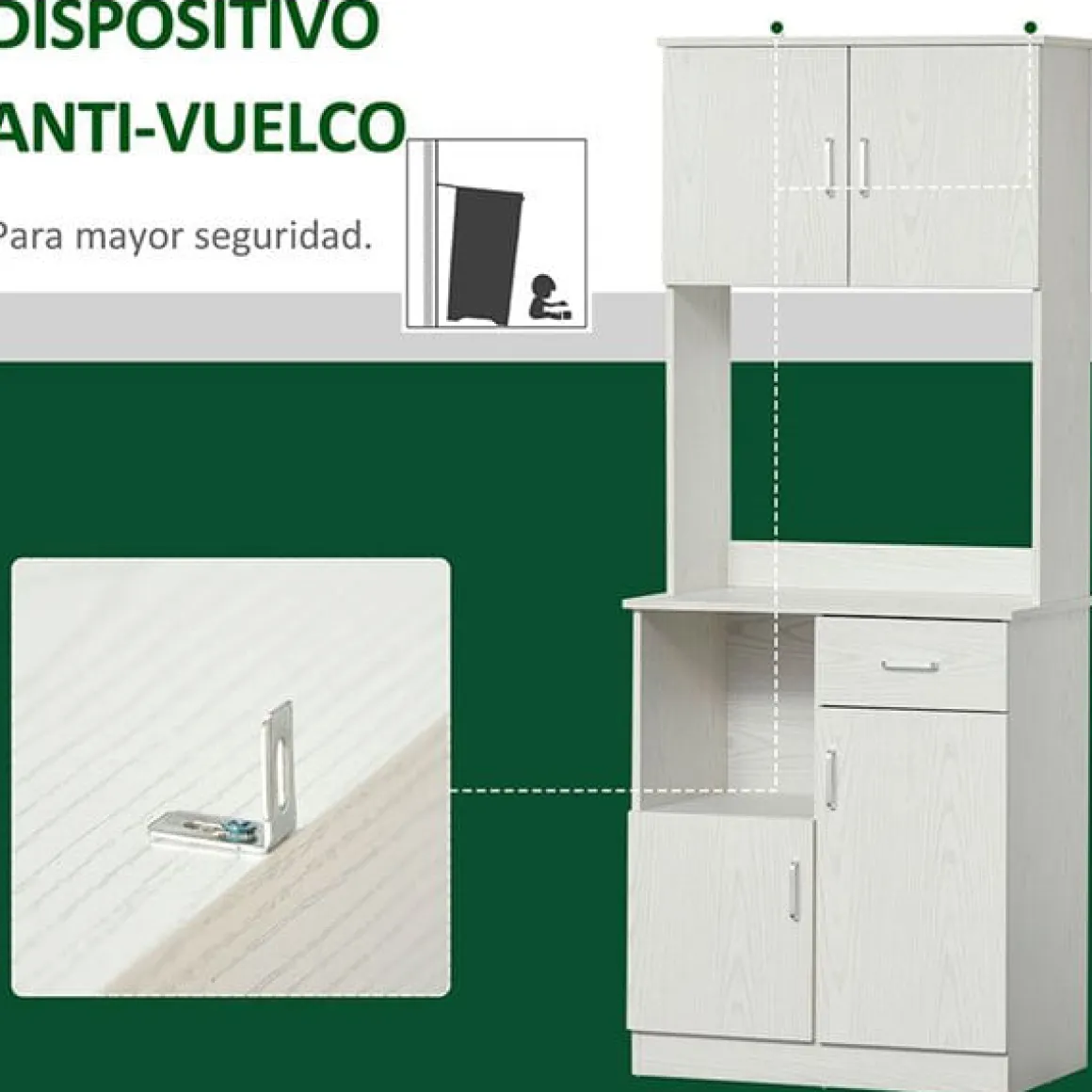 Mueble auxiliar de cocina Homcom 3 armarios+1 cajón blanco 178x71x41 cm