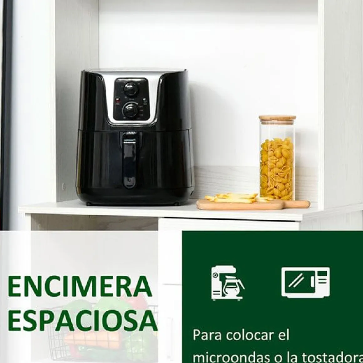 Mueble auxiliar de cocina Homcom 3 armarios+1 cajón blanco 178x71x41 cm
