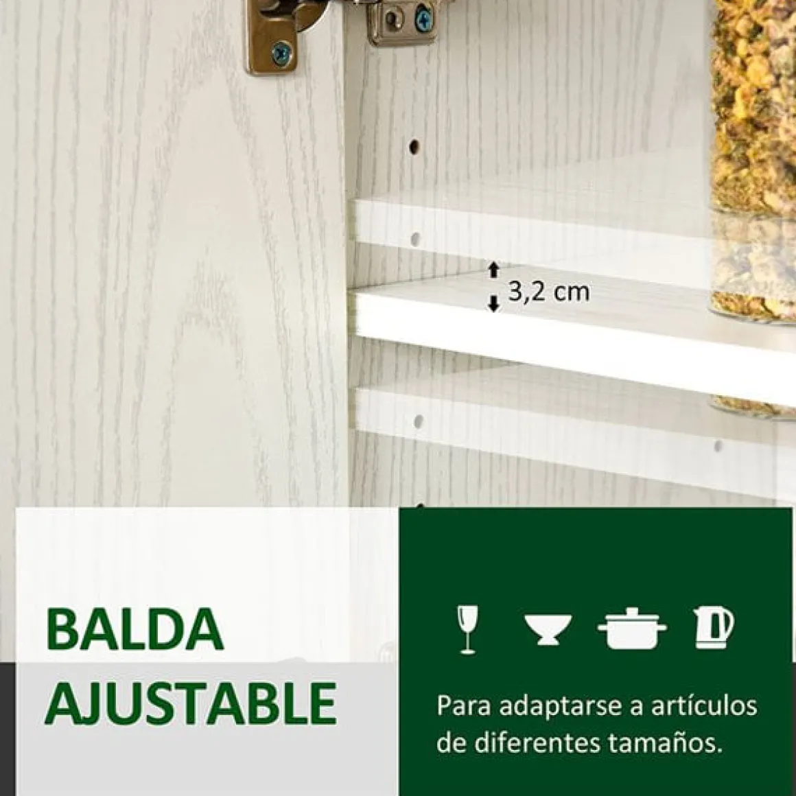 Mueble auxiliar de cocina Homcom 3 armarios+1 cajón blanco 178x71x41 cm