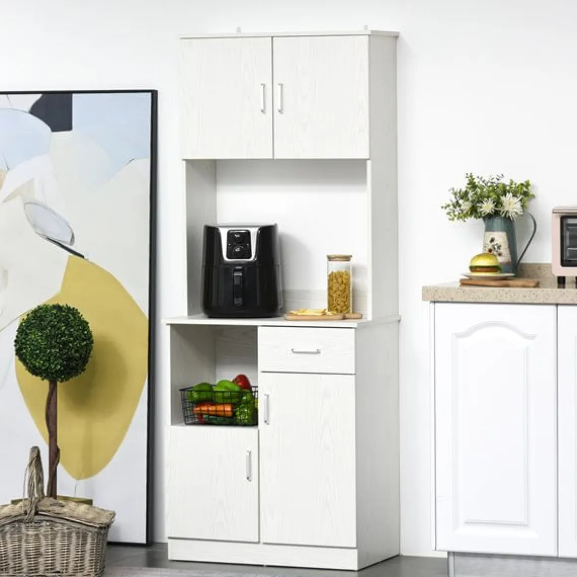 Mueble auxiliar de cocina Homcom 3 armarios+1 cajón blanco 178x71x41 cm