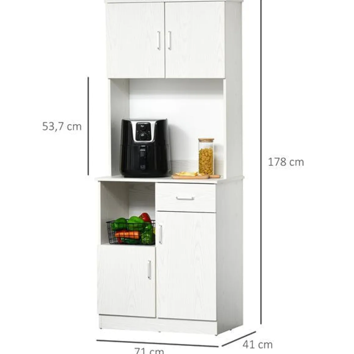 Mueble auxiliar de cocina Homcom 3 armarios+1 cajón blanco 178x71x41 cm