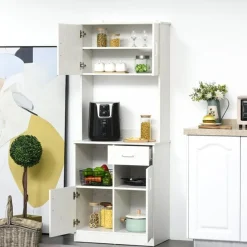 Mueble auxiliar de cocina Homcom 3 armarios+1 cajón blanco 178x71x41 cm