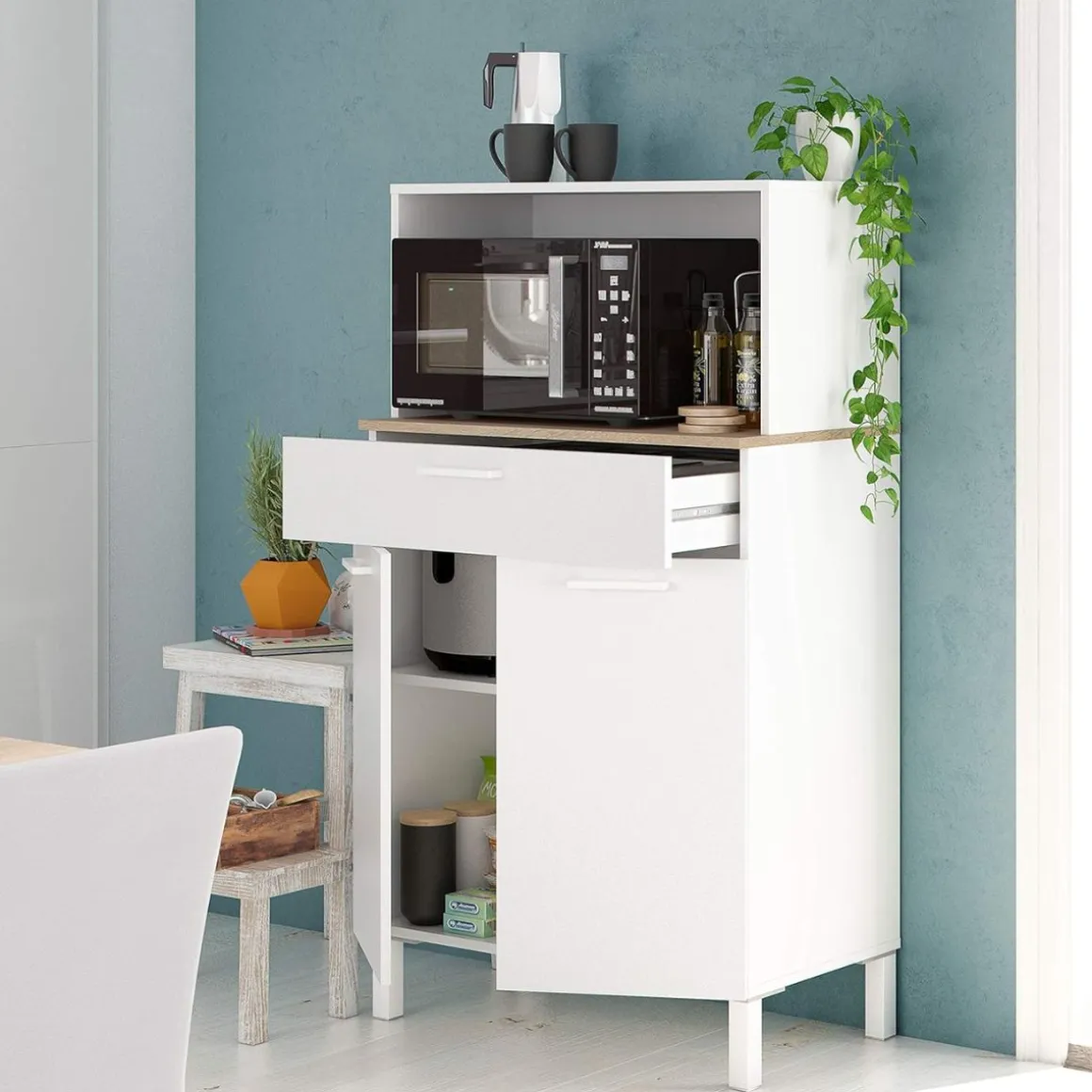 Mueble auxiliar de cocina Fast blanco artik/roble Canadian 126x72x40 cm