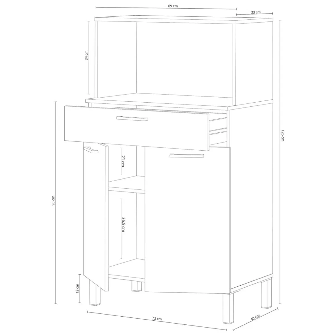 Mueble auxiliar de cocina Fast blanco artik/roble Canadian 126x72x40 cm
