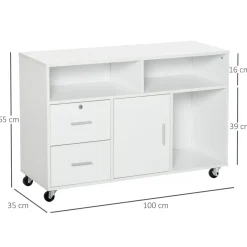 Mueble auxiliar Demmy Homcom 2 cajones + armario + 3 compartimentos blanco 65x100x35 cm