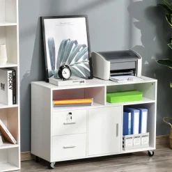 Mueble auxiliar Demmy Homcom 2 cajones + armario + 3 compartimentos blanco 65x100x35 cm