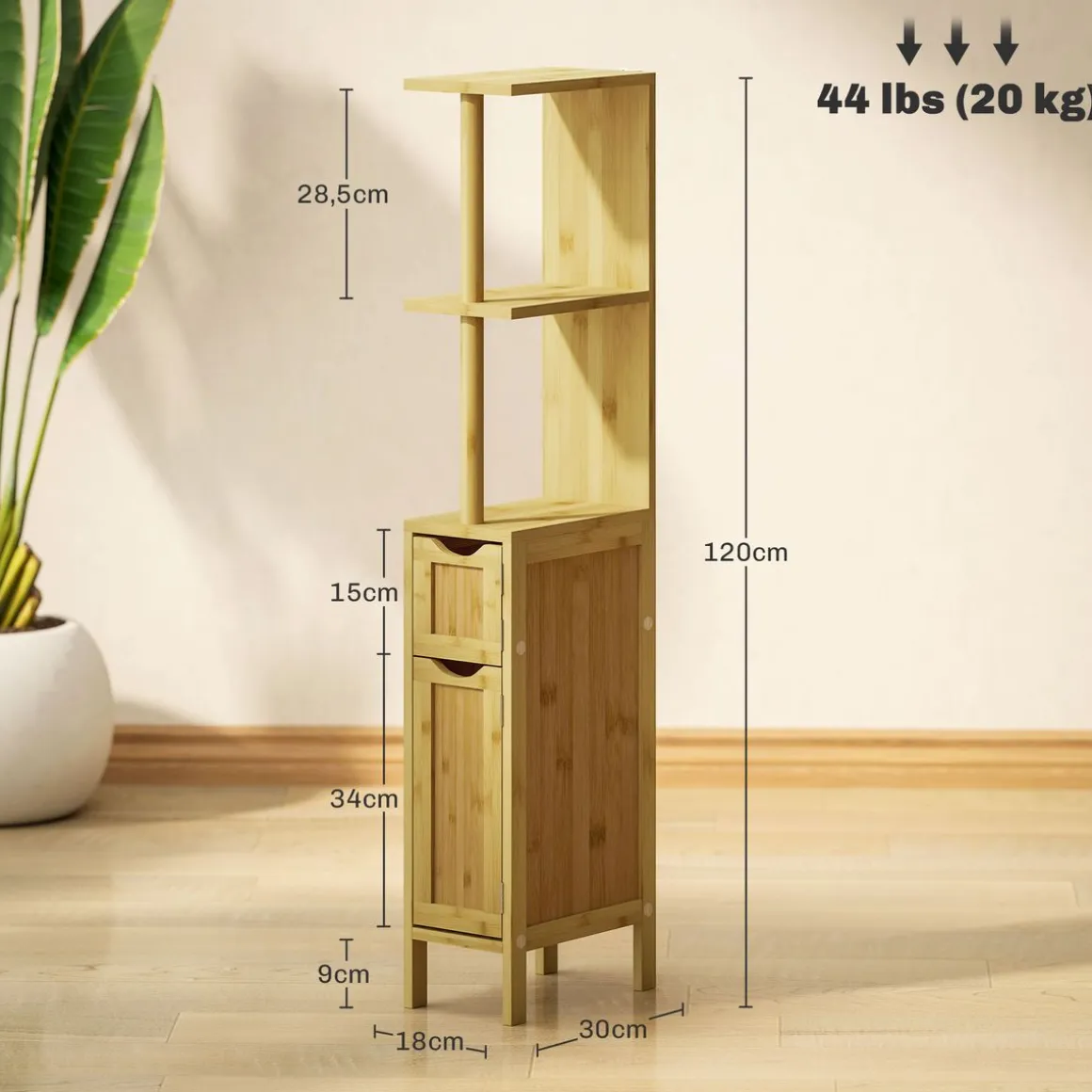 Mueble auxiliar Dhea Homcom 2 armarios + 2 estantes natural 120x18x30 cm