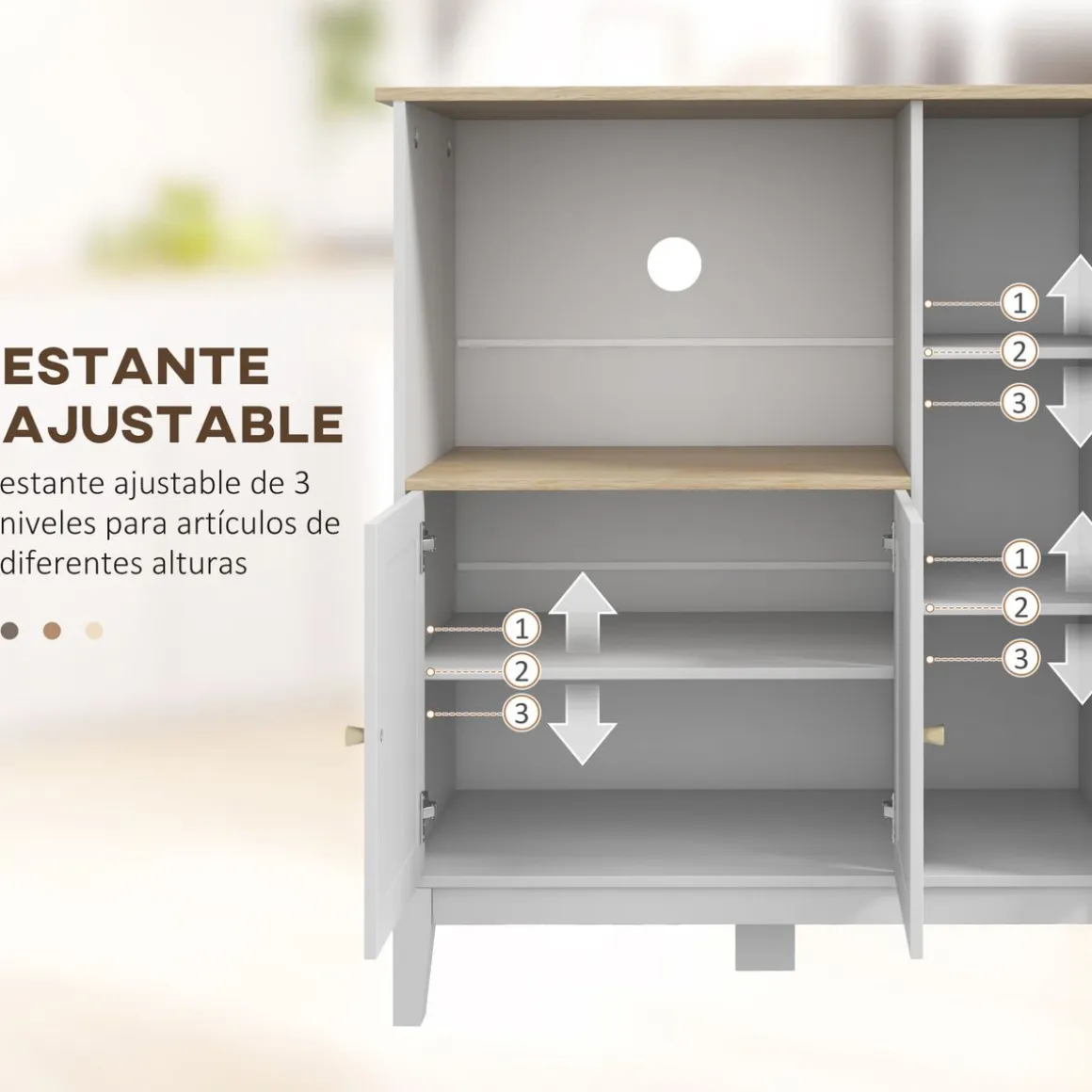 Mueble auxiliar Elianor Homcom 3 puertas con compartimento abierto blanco 97x80x35 cm