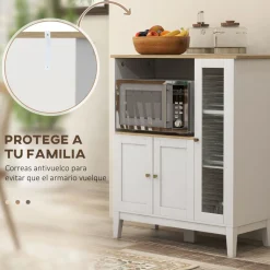 Mueble auxiliar Elianor Homcom 3 puertas con compartimento abierto blanco 97x80x35 cm