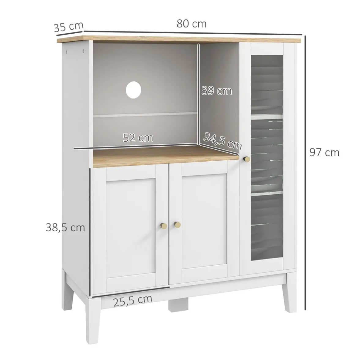 Mueble auxiliar Elianor Homcom 3 puertas con compartimento abierto blanco 97x80x35 cm