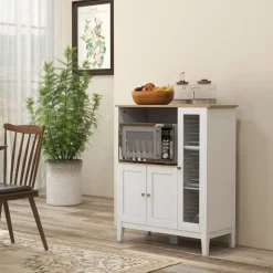 Mueble auxiliar Elianor Homcom 3 puertas con compartimento abierto blanco 97x80x35 cm