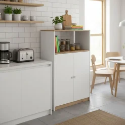 Mueble auxiliar Estela compartimento con 2 puertas blanco/natural 124x80,2x40,2 cm