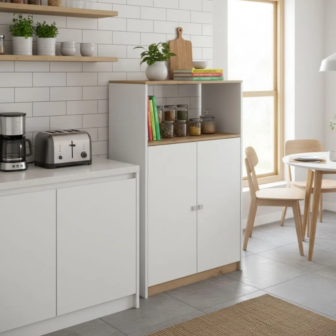 Mueble auxiliar Estela compartimento con 2 puertas blanco/natural 124x80,2x40,2 cm