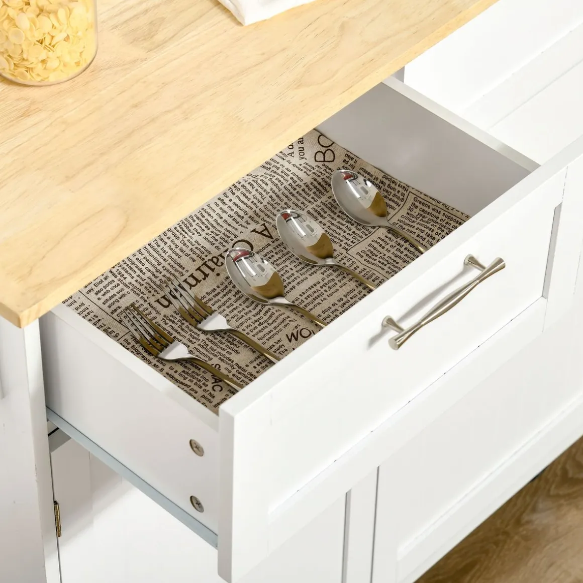 Mueble auxiliar Hibisco Homcom 2 cajones + armario + barra con ruedas blanco 91x104x46 cm