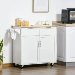 Mueble auxiliar Hibisco Homcom 2 cajones + armario + barra con ruedas blanco 91x104x46 cm