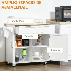 Mueble auxiliar Hibisco Homcom 2 cajones + armario + barra con ruedas blanco 91x104x46 cm