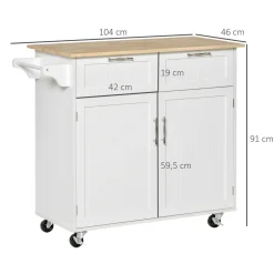 Mueble auxiliar Hibisco Homcom 2 cajones + armario + barra con ruedas blanco 91x104x46 cm