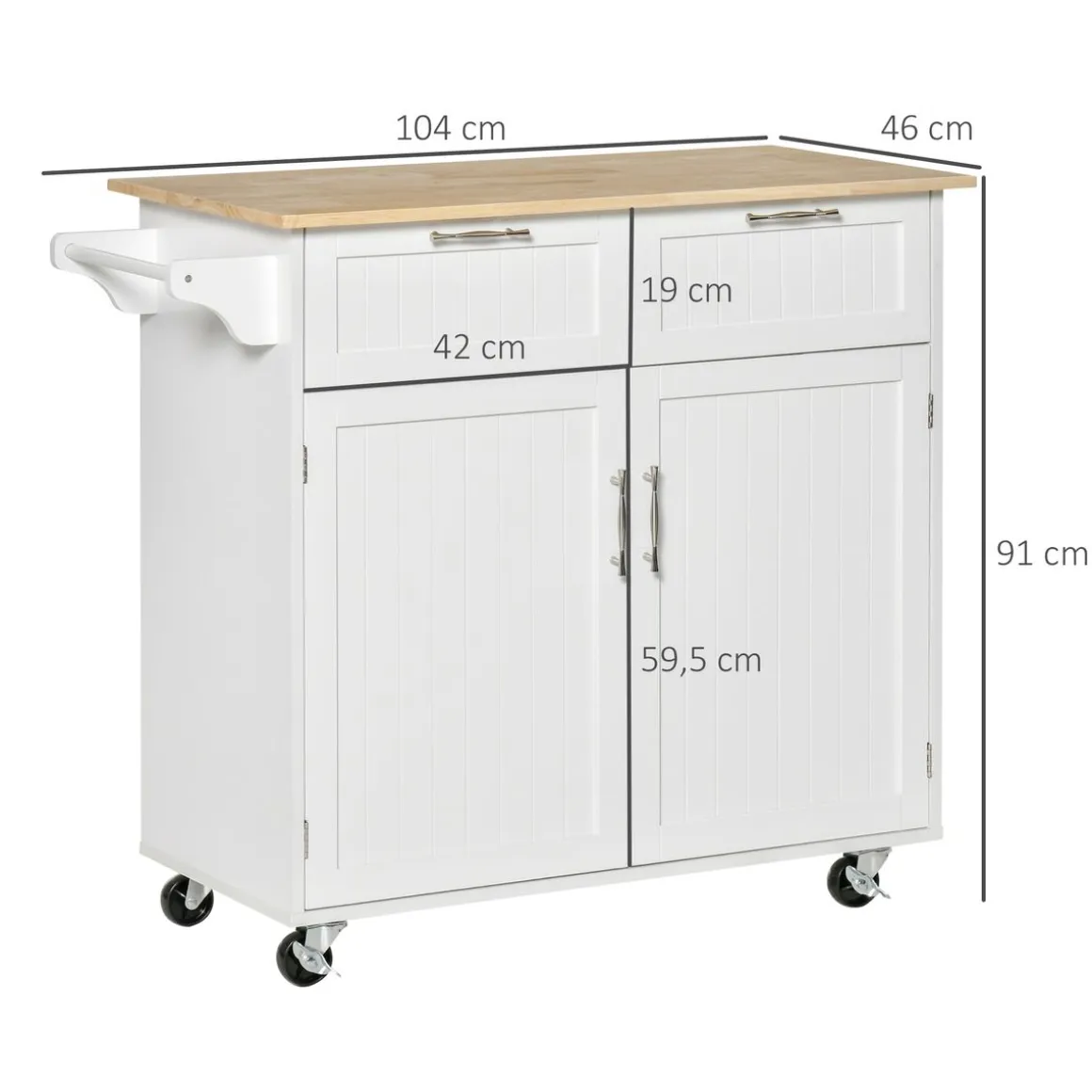 Mueble auxiliar Hibisco Homcom 2 cajones + armario + barra con ruedas blanco 91x104x46 cm