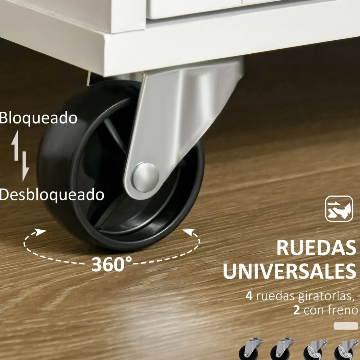 Mueble auxiliar Hibisco Homcom 2 cajones + armario + barra con ruedas blanco 91x104x46 cm