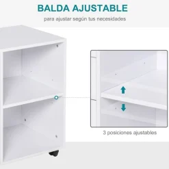 Mueble auxiliar Homcom 3 cajones+estante ajustable blanco 65x80x40 cm