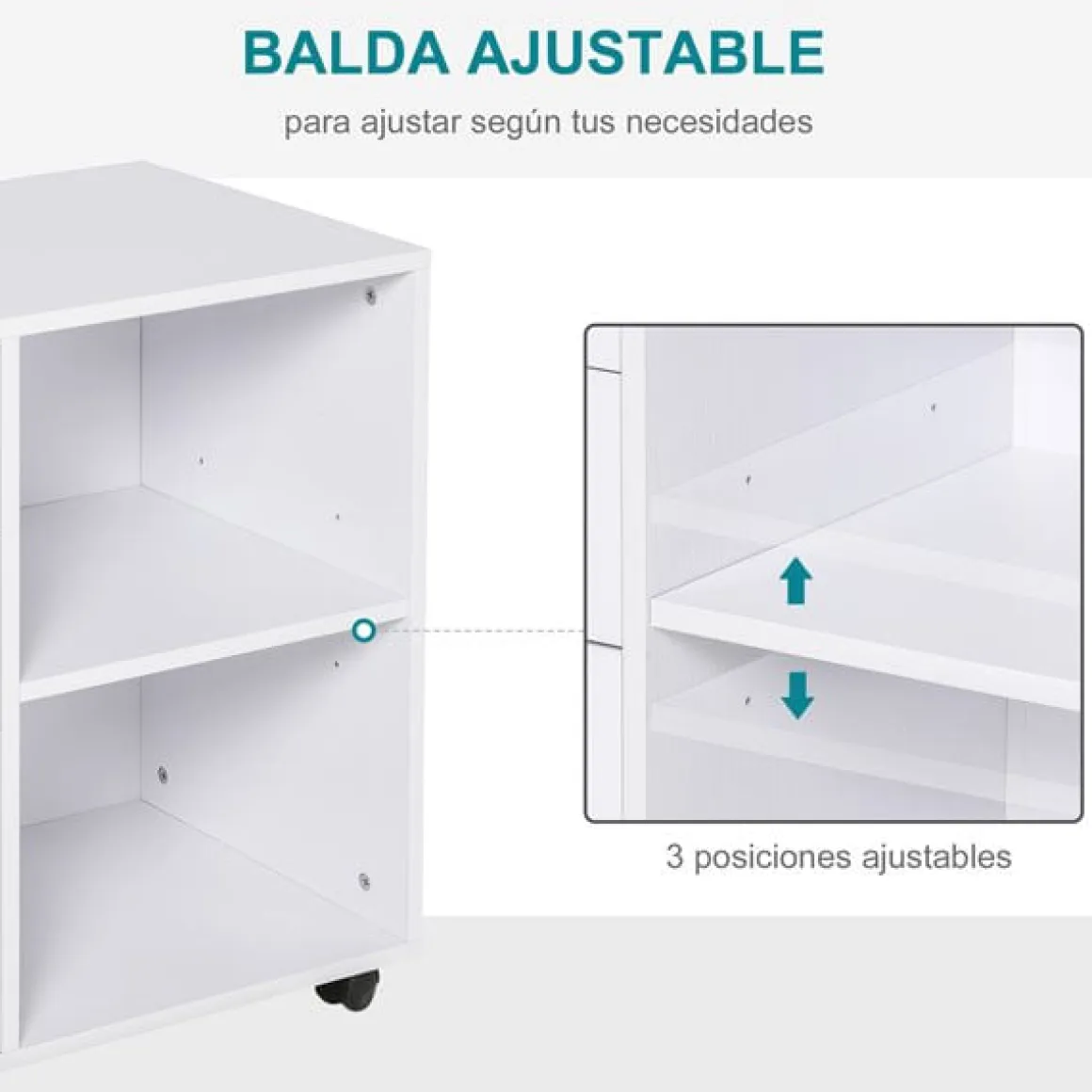 Mueble auxiliar Homcom 3 cajones+estante ajustable blanco 65x80x40 cm