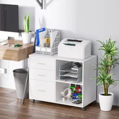 Mueble auxiliar Homcom 3 cajones+estante ajustable blanco 65x80x40 cm
