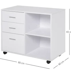 Mueble auxiliar Homcom 3 cajones+estante ajustable blanco 65x80x40 cm